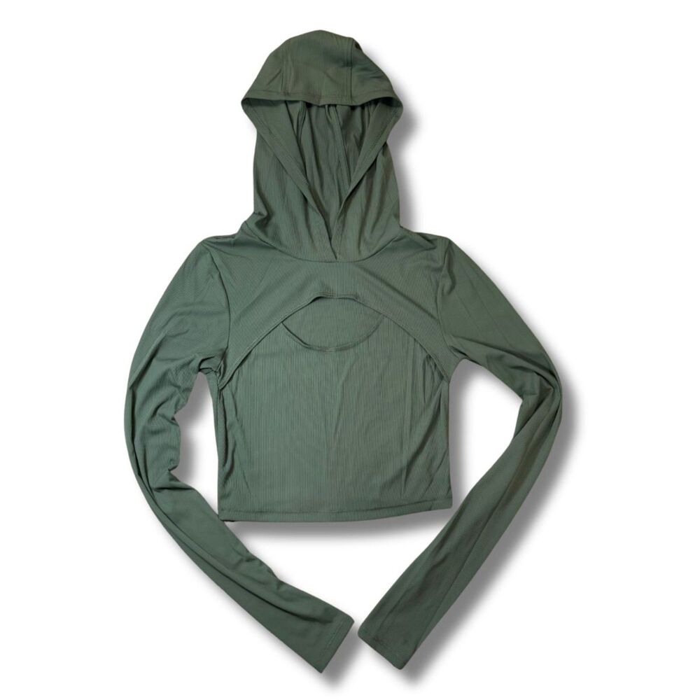 Offline by Aerie Hooded Crop Top - Green, XS, NWOT